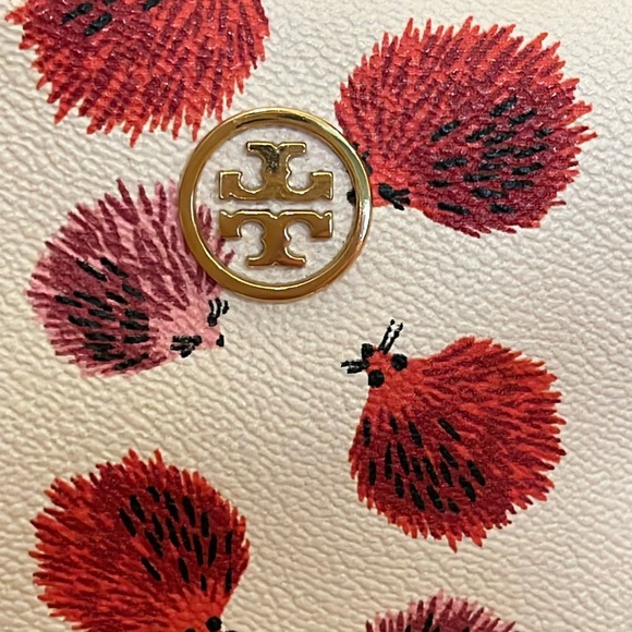 Tory Burch White Hedgehog Zip Makeup Cosmetic Case Bag Never Used Pink Red Gold - Picture 2 of 10